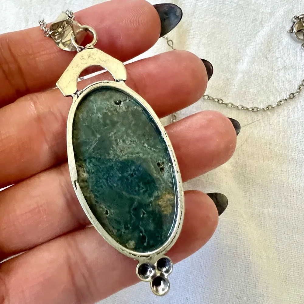 925 Earth Stone MOSS AGATE Pendant Necklace